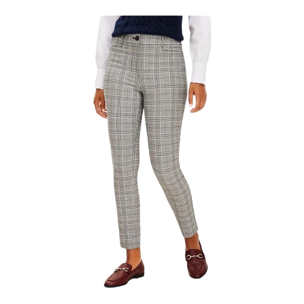 LOFT Gray Plaid Slim Ankle Trousers